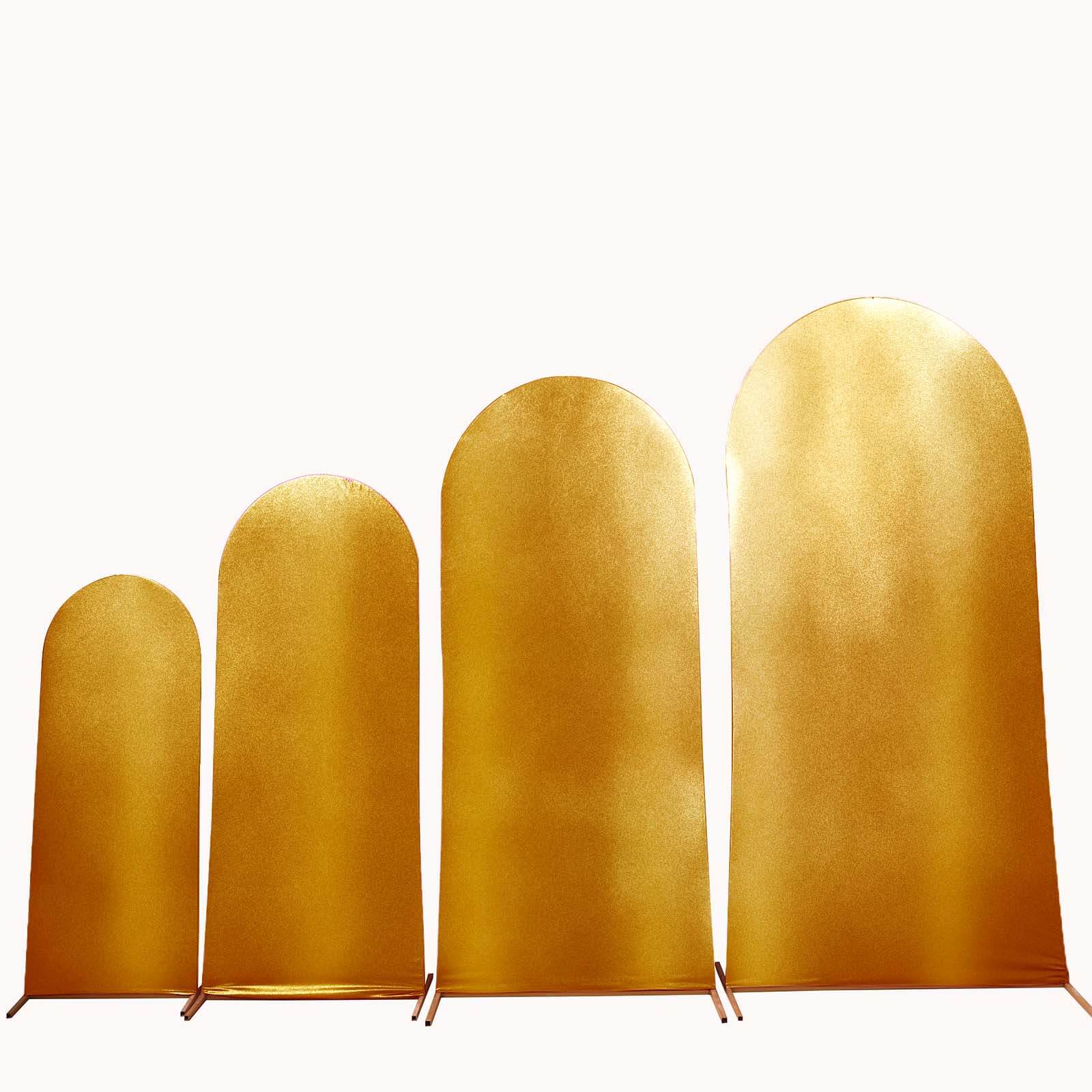 Set of 4 Gold Spandex Chiara Wedding Arch Covers with Metallic Finish, Fitted Covers For Round Top Backdrop Stands - 4ft,5ft,6ft,7ft - Bell Racket Store