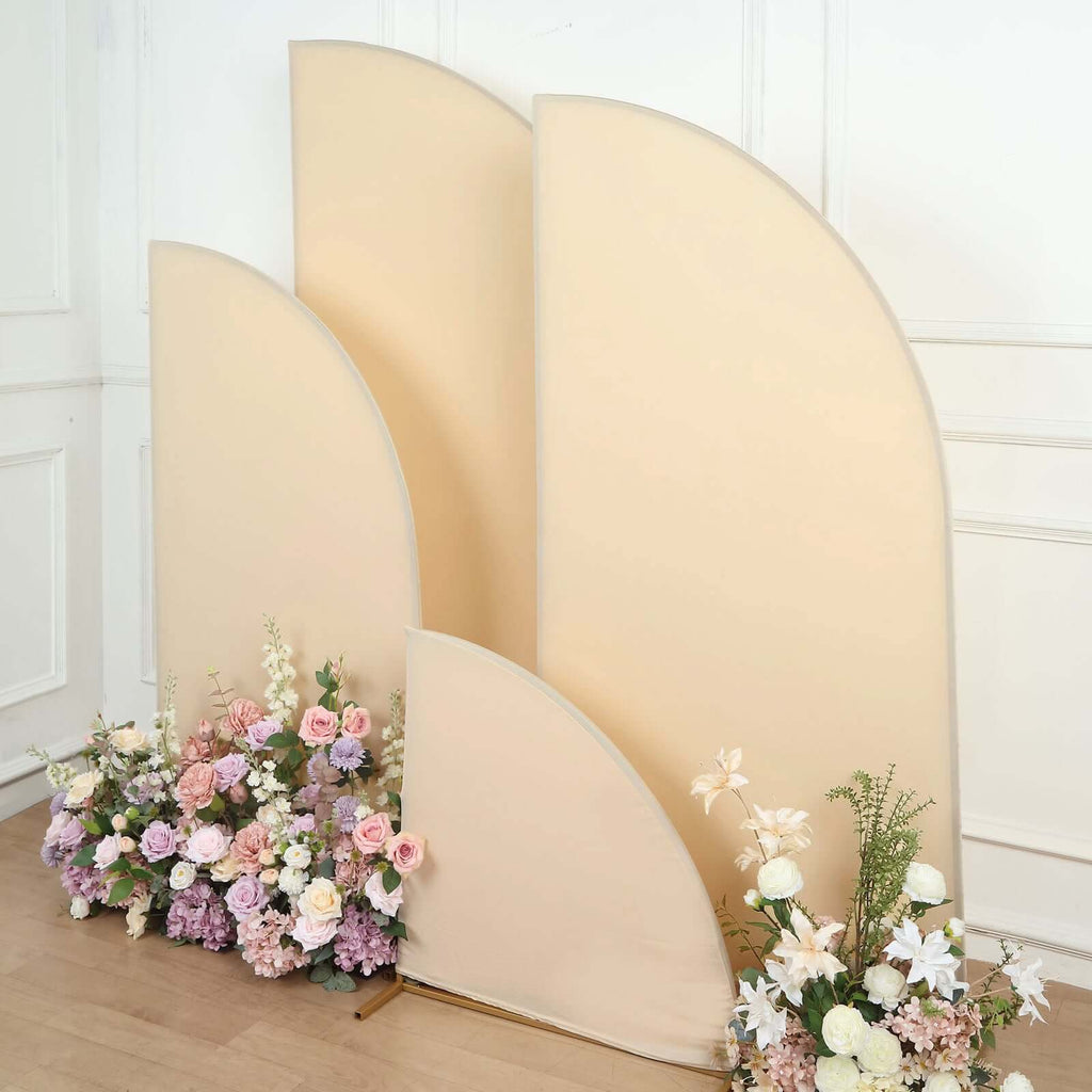 Set of 4 Matte Beige Spandex Half Moon Chiara Backdrop Stand Covers, Custom Fitted Wedding Arch Covers - 2.5ft,5ft,6ft,7ft - Bell Racket Store