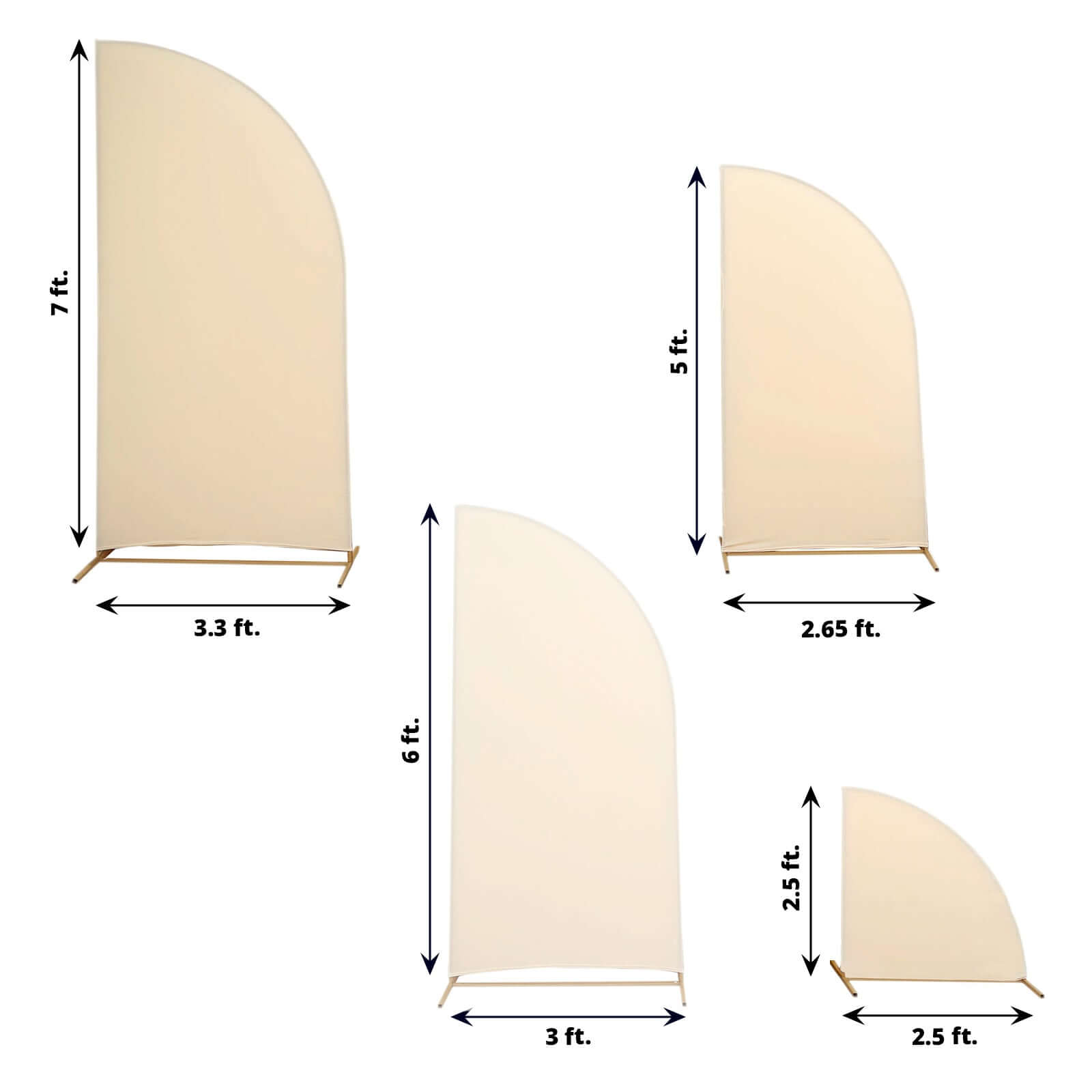 Set of 4 Matte Beige Spandex Half Moon Chiara Backdrop Stand Covers, Custom Fitted Wedding Arch Covers - 2.5ft,5ft,6ft,7ft - Bell Racket Store