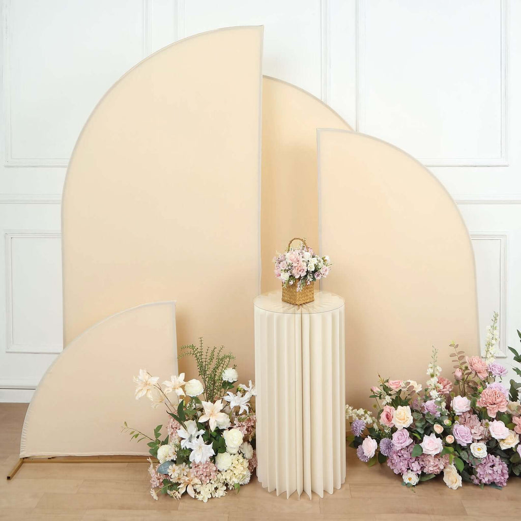 Set of 4 Matte Beige Spandex Half Moon Chiara Backdrop Stand Covers, Custom Fitted Wedding Arch Covers - 2.5ft,5ft,6ft,7ft - Bell Racket Store