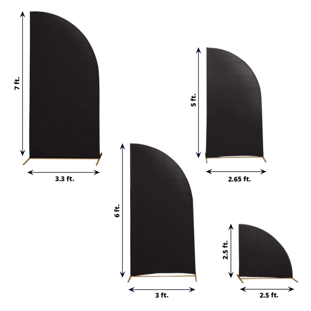 Set of 4 Matte Black Spandex Half Moon Chiara Backdrop Stand Covers, Custom Fitted Wedding Arch Covers - 2.5ft,5ft,6ft,7ft - Bell Racket Store