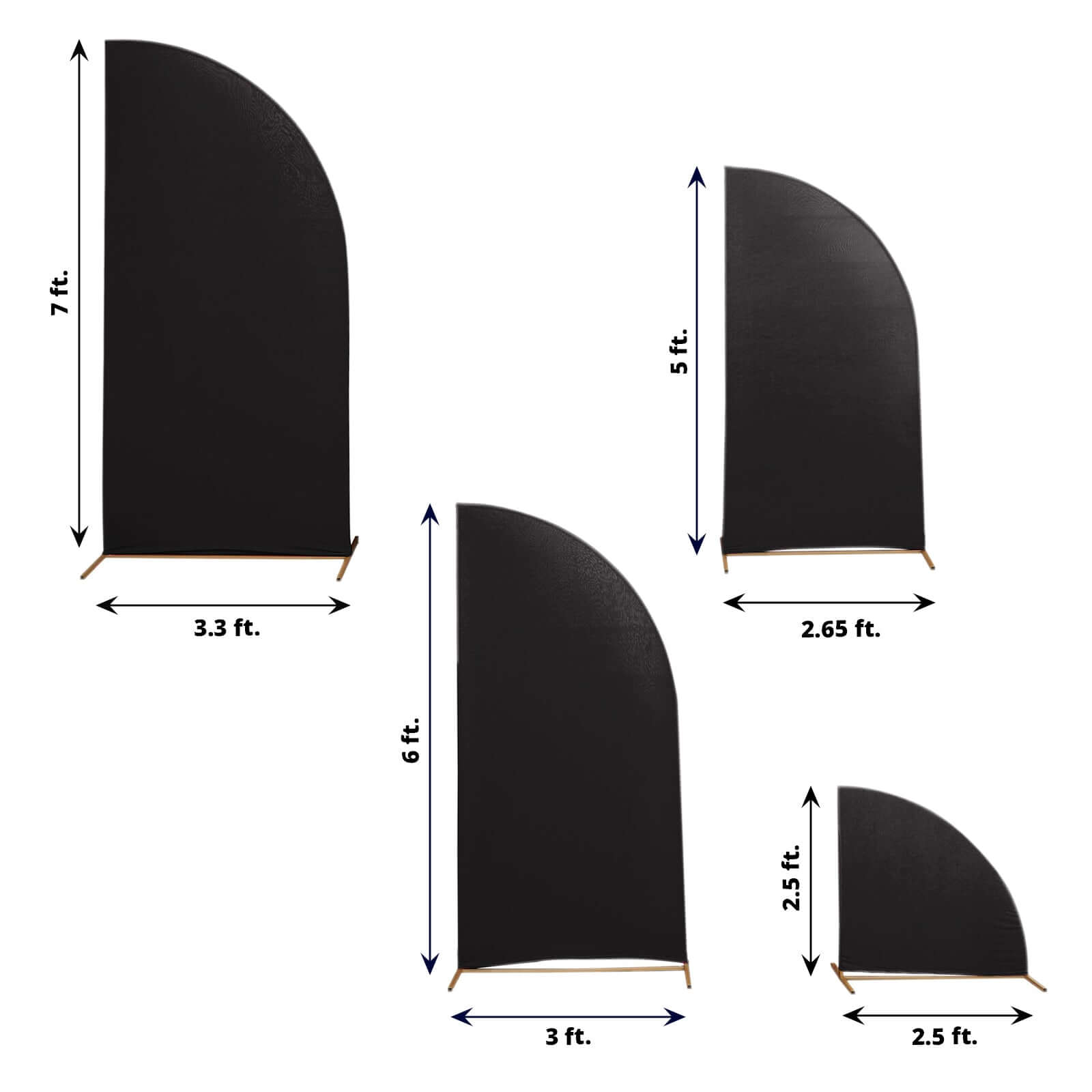 Set of 4 Matte Black Spandex Half Moon Chiara Backdrop Stand Covers, Custom Fitted Wedding Arch Covers - 2.5ft,5ft,6ft,7ft - Bell Racket Store