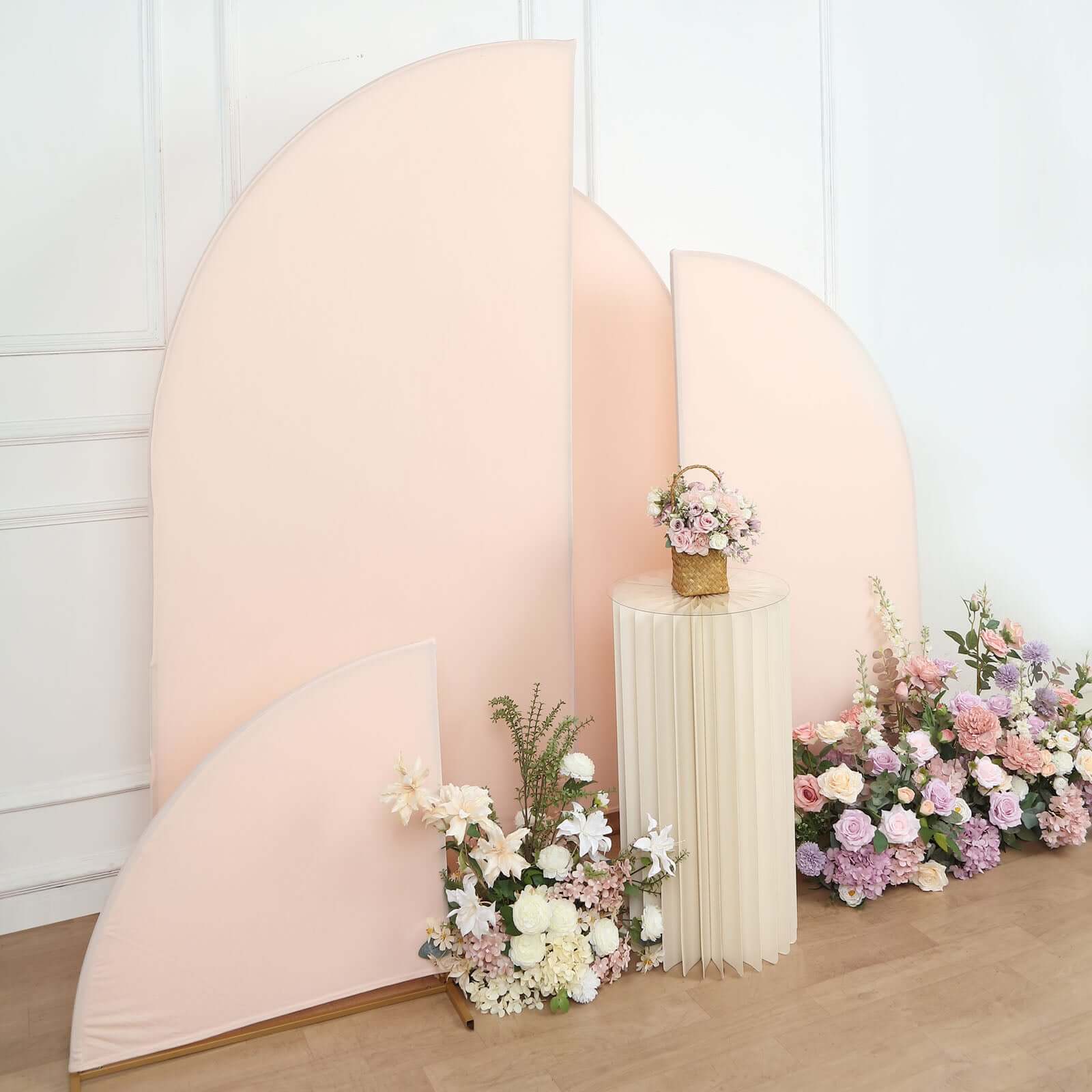 Set of 4 Matte Blush Spandex Half Moon Chiara Backdrop Stand Covers, Custom Fitted Wedding Arch Covers - 2.5ft,5ft,6ft,7ft - Bell Racket Store