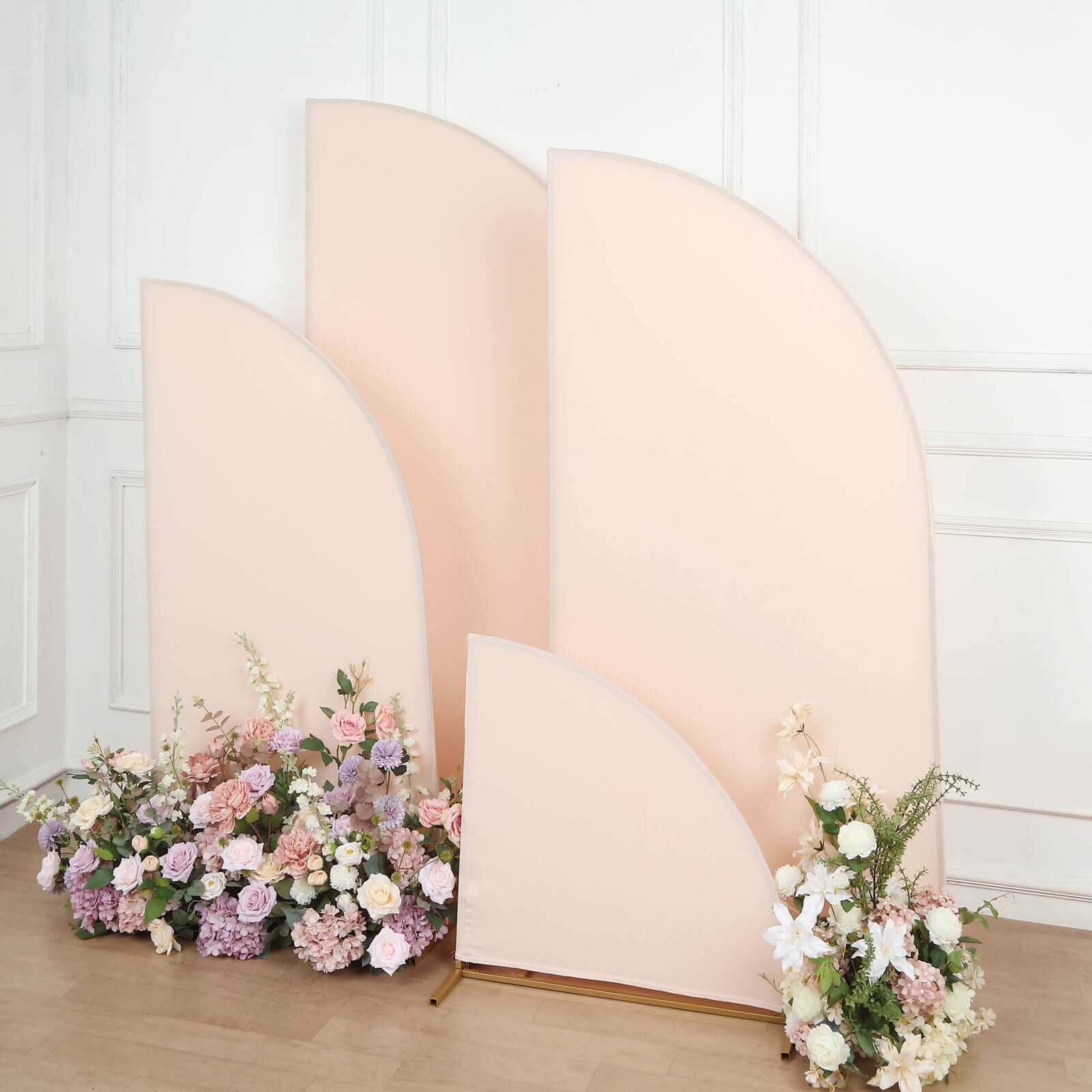 Set of 4 Matte Blush Spandex Half Moon Chiara Backdrop Stand Covers, Custom Fitted Wedding Arch Covers - 2.5ft,5ft,6ft,7ft - Bell Racket Store