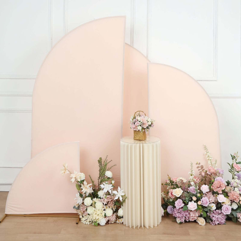 Set of 4 Matte Blush Spandex Half Moon Chiara Backdrop Stand Covers, Custom Fitted Wedding Arch Covers - 2.5ft,5ft,6ft,7ft - Bell Racket Store