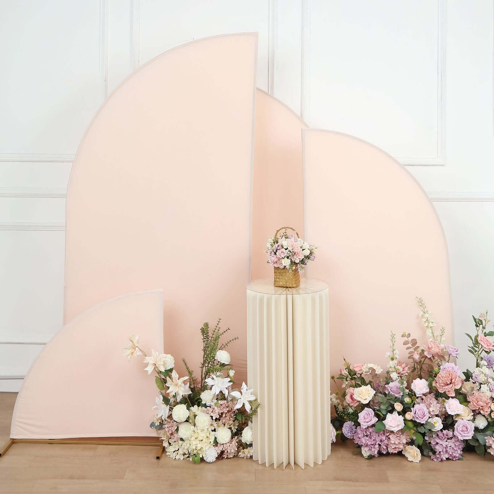 Set of 4 Matte Blush Spandex Half Moon Chiara Backdrop Stand Covers, Custom Fitted Wedding Arch Covers - 2.5ft,5ft,6ft,7ft - Bell Racket Store