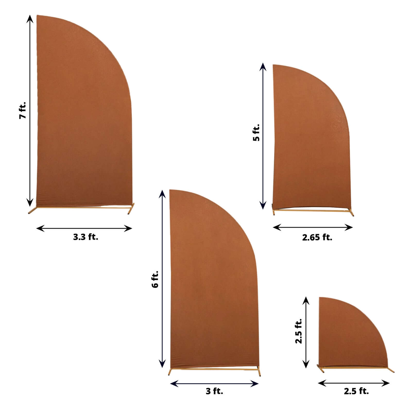 Set of 4 Matte Cinnamon Brown Spandex Half Moon Chiara Backdrop Stand Covers, Custom Fitted Wedding Arch Covers - 2.5ft,5ft,6ft,7ft - Bell Racket Store