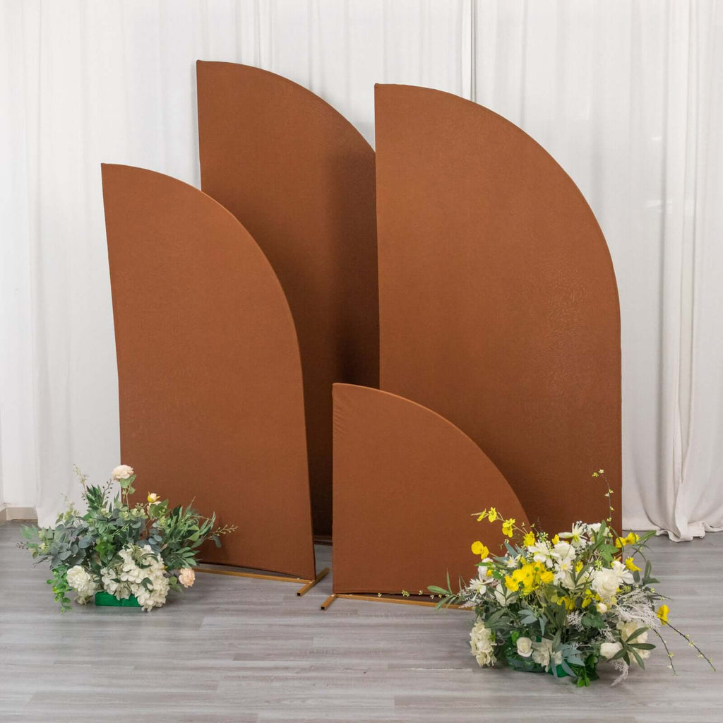 Set of 4 Matte Cinnamon Brown Spandex Half Moon Chiara Backdrop Stand Covers, Custom Fitted Wedding Arch Covers - 2.5ft,5ft,6ft,7ft - Bell Racket Store