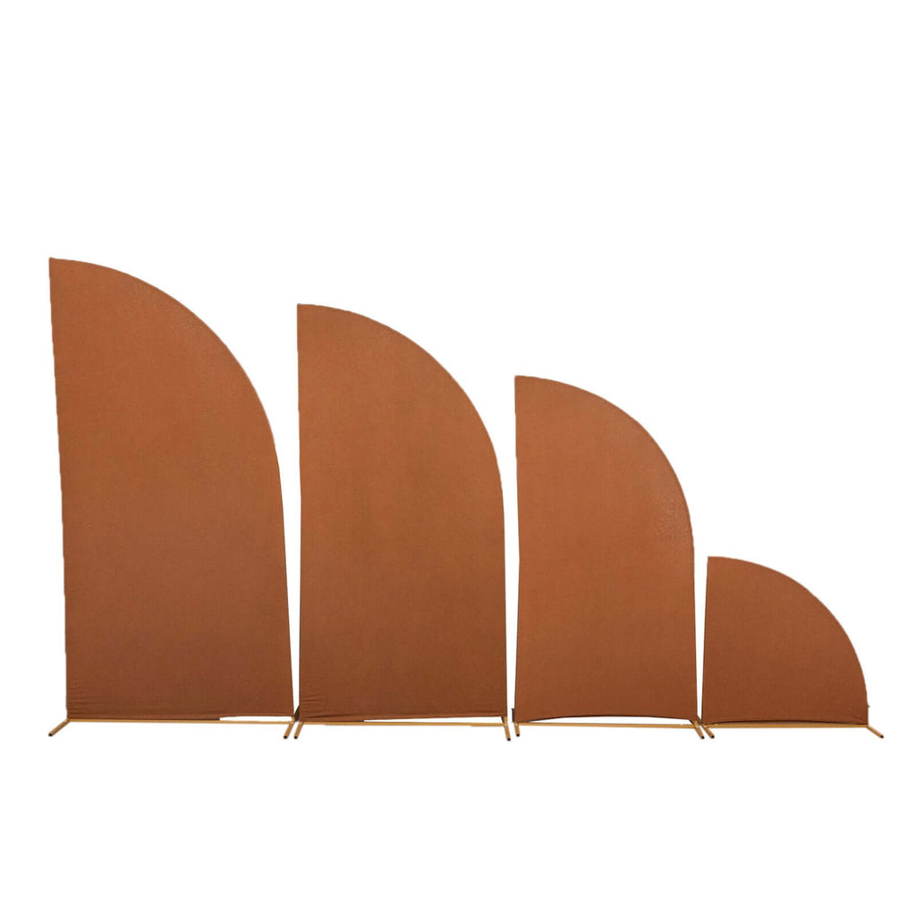 Set of 4 Matte Cinnamon Brown Spandex Half Moon Chiara Backdrop Stand Covers, Custom Fitted Wedding Arch Covers - 2.5ft,5ft,6ft,7ft - Bell Racket Store