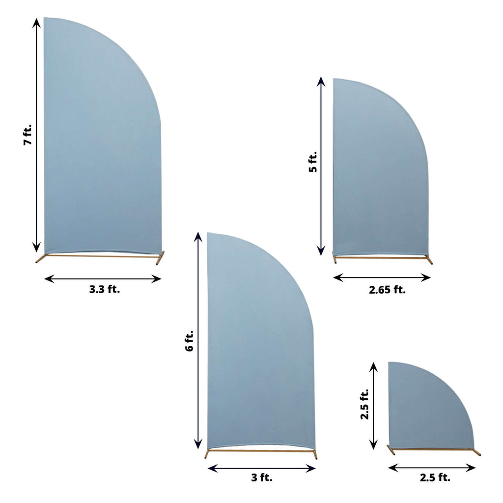 Set of 4 Matte Dusty Blue Spandex Half Moon Chiara Backdrop Stand Covers, Custom Fitted Wedding Arch Covers - 2.5ft,5ft,6ft,7ft - Bell Racket Store