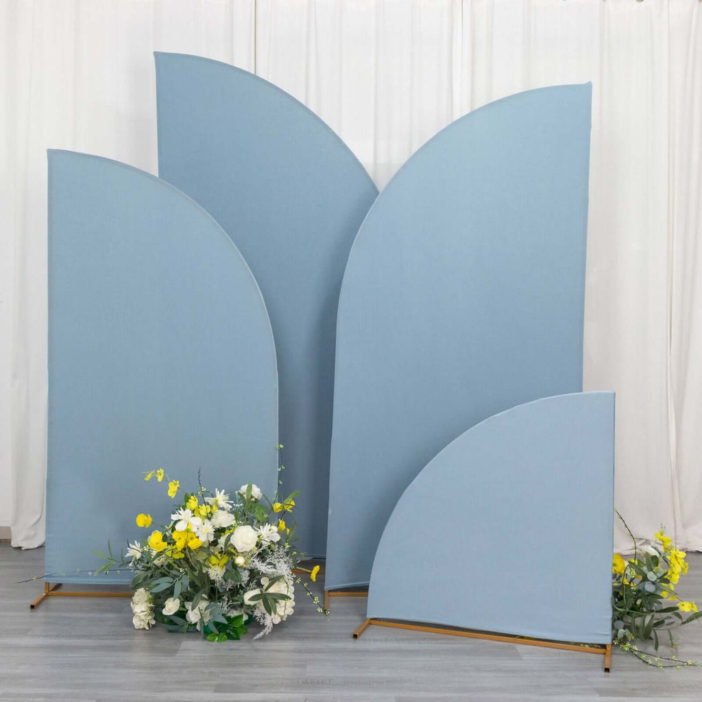 Set of 4 Matte Dusty Blue Spandex Half Moon Chiara Backdrop Stand Covers, Custom Fitted Wedding Arch Covers - 2.5ft,5ft,6ft,7ft - Bell Racket Store