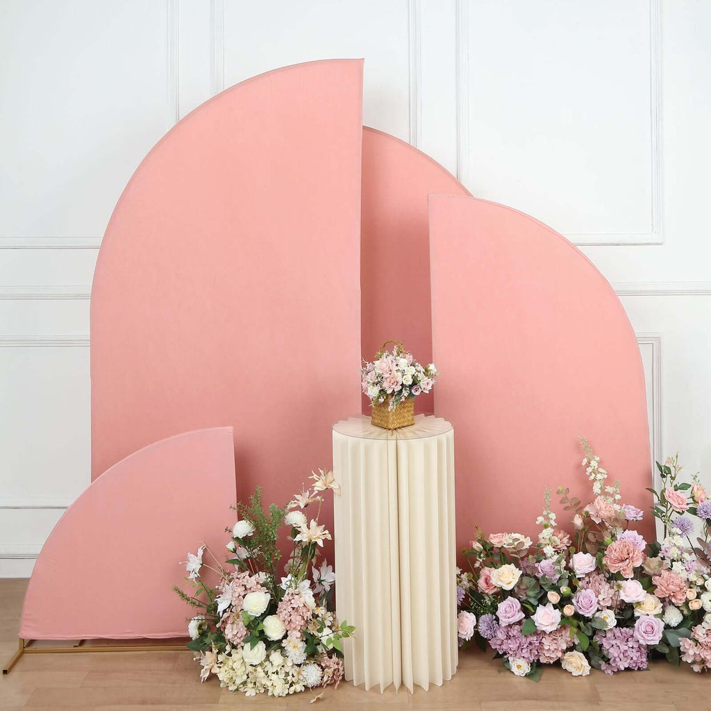Set of 4 Matte Dusty Rose Spandex Half Moon Chiara Backdrop Stand Covers, Custom Fitted Wedding Arch Covers - 2.5ft,5ft,6ft,7ft - Bell Racket Store