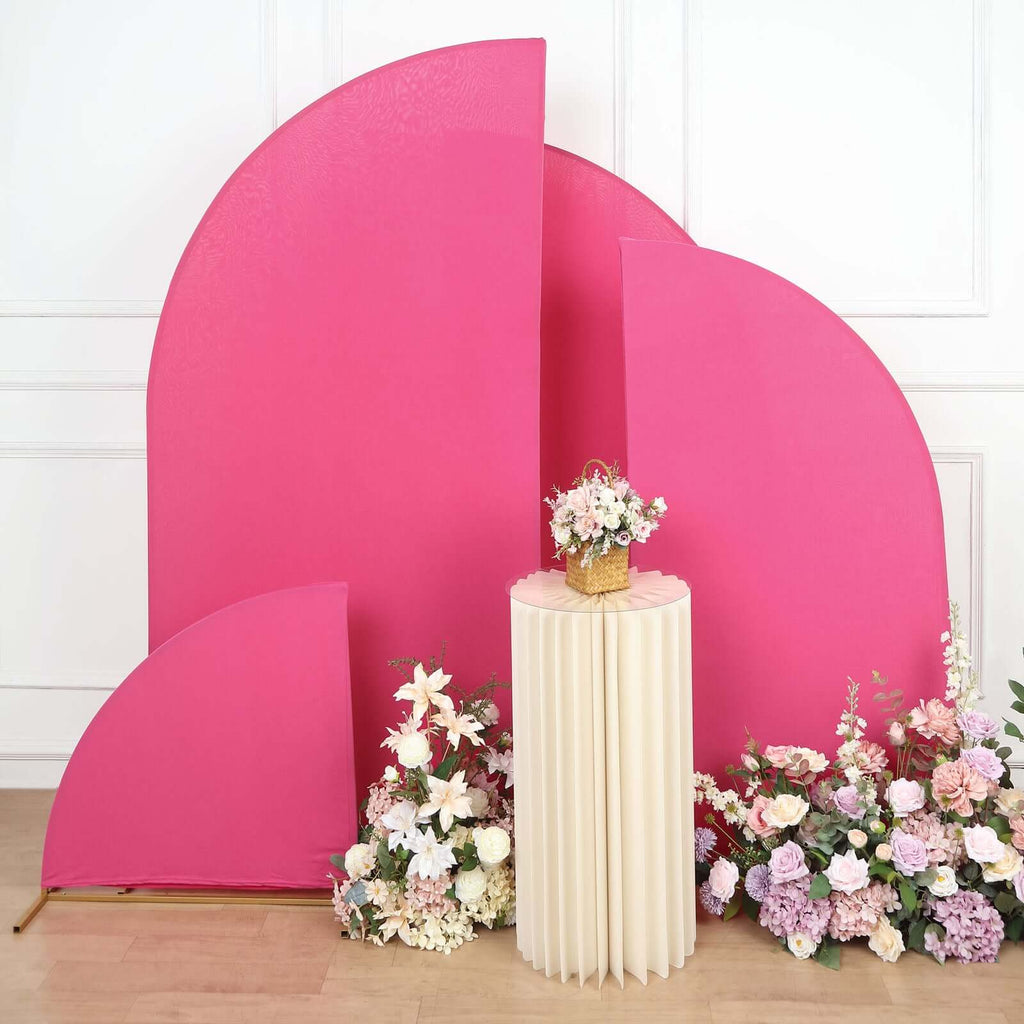 Set of 4 Matte Fuchsia Spandex Half Moon Chiara Backdrop Stand Covers, Custom Fitted Wedding Arch Covers - 2.5ft,5ft,6ft,7ft - Bell Racket Store