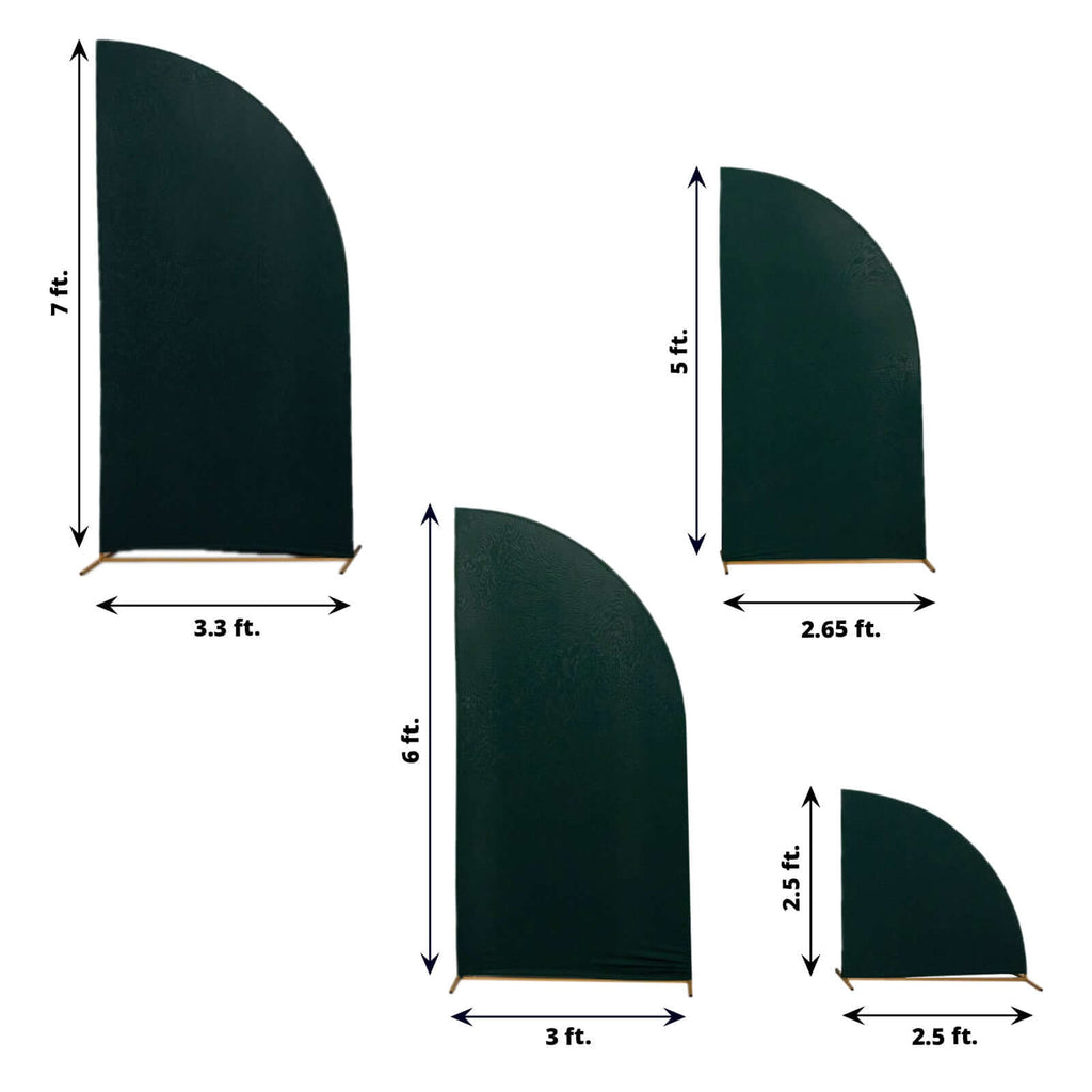 Set of 4 Matte Hunter Emerald Green Spandex Half Moon Chiara Backdrop Stand Covers, Custom Fitted Wedding Arch Covers - 2.5ft,5ft,6ft,7ft - Bell Racket Store