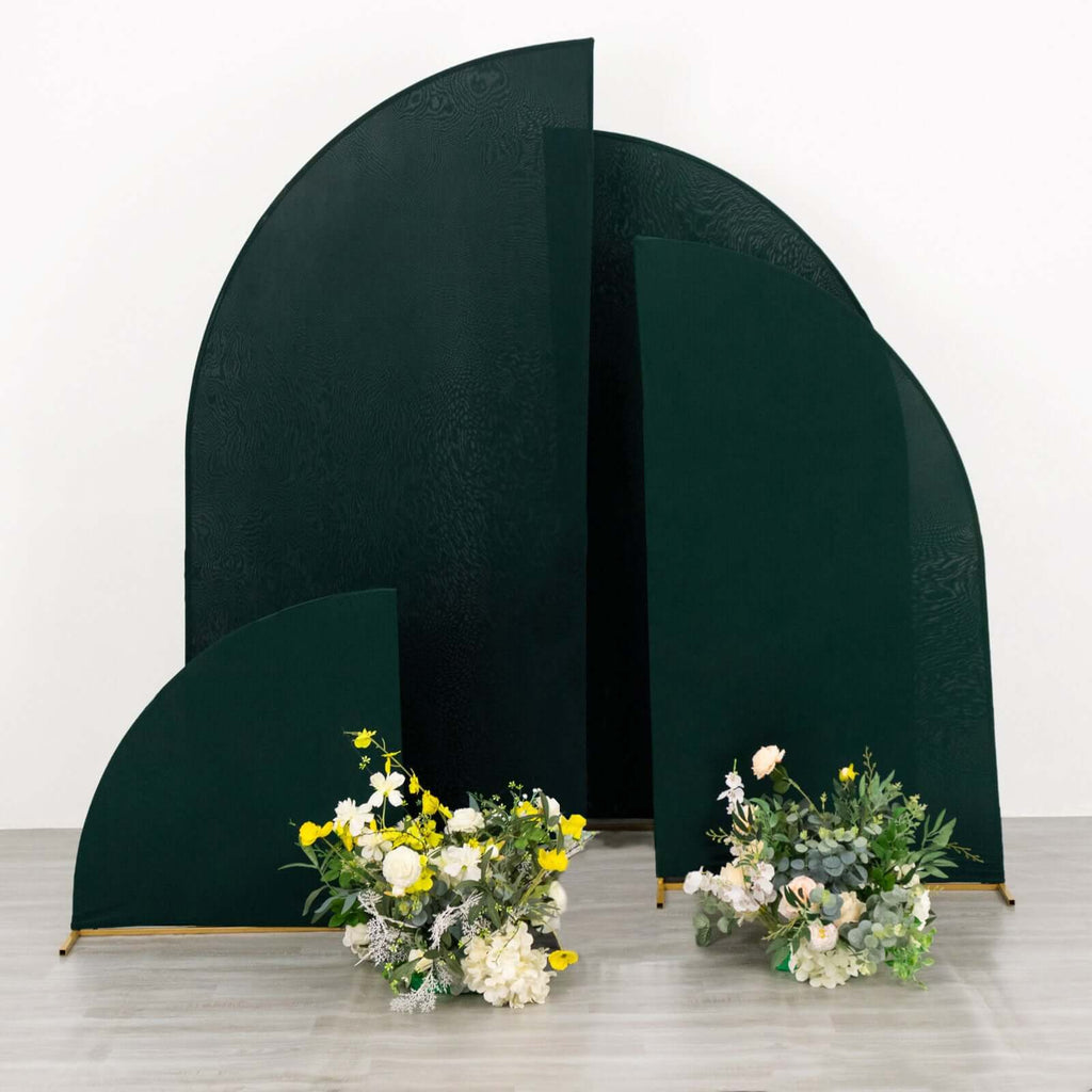 Set of 4 Matte Hunter Emerald Green Spandex Half Moon Chiara Backdrop Stand Covers, Custom Fitted Wedding Arch Covers - 2.5ft,5ft,6ft,7ft - Bell Racket Store