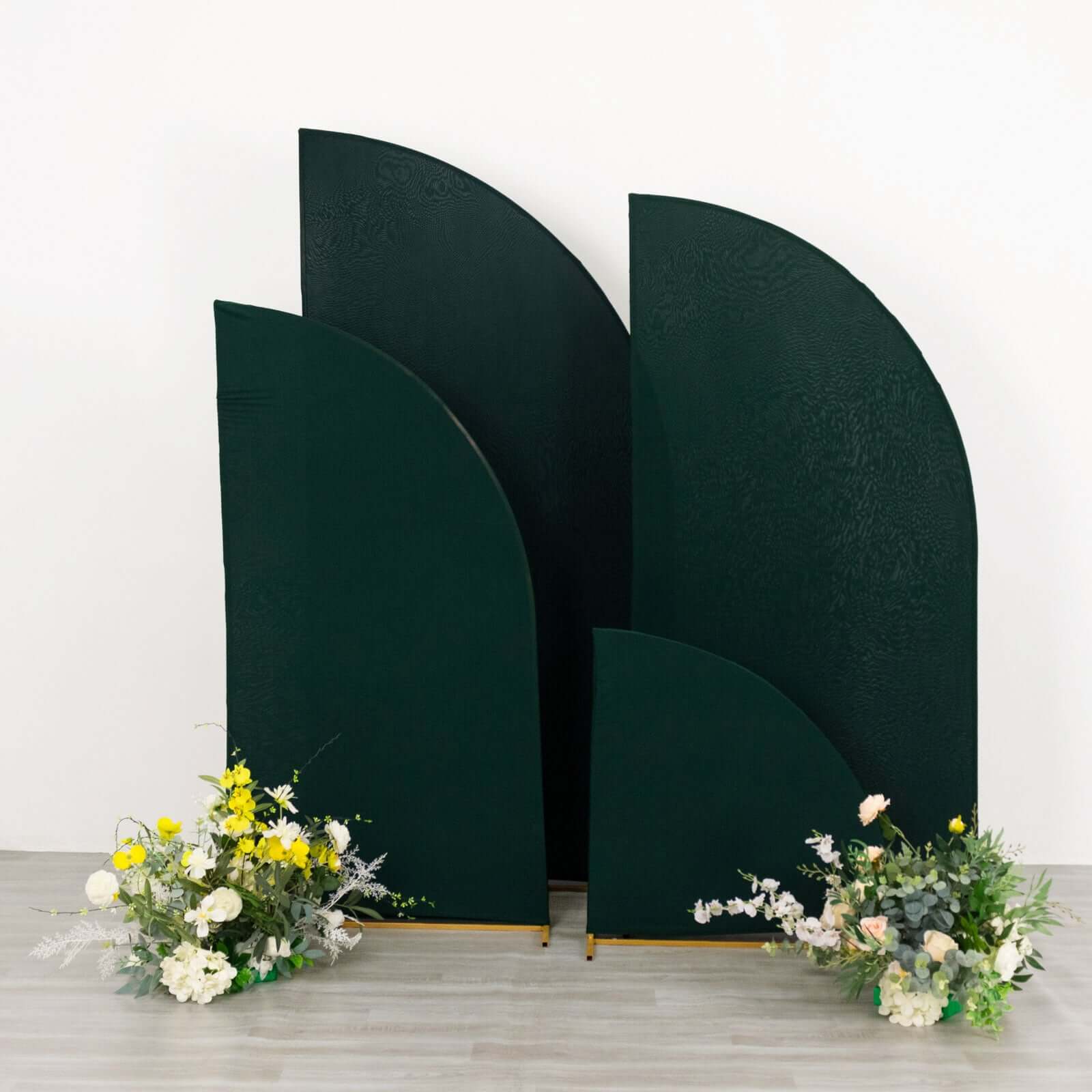 Set of 4 Matte Hunter Emerald Green Spandex Half Moon Chiara Backdrop Stand Covers, Custom Fitted Wedding Arch Covers - 2.5ft,5ft,6ft,7ft - Bell Racket Store