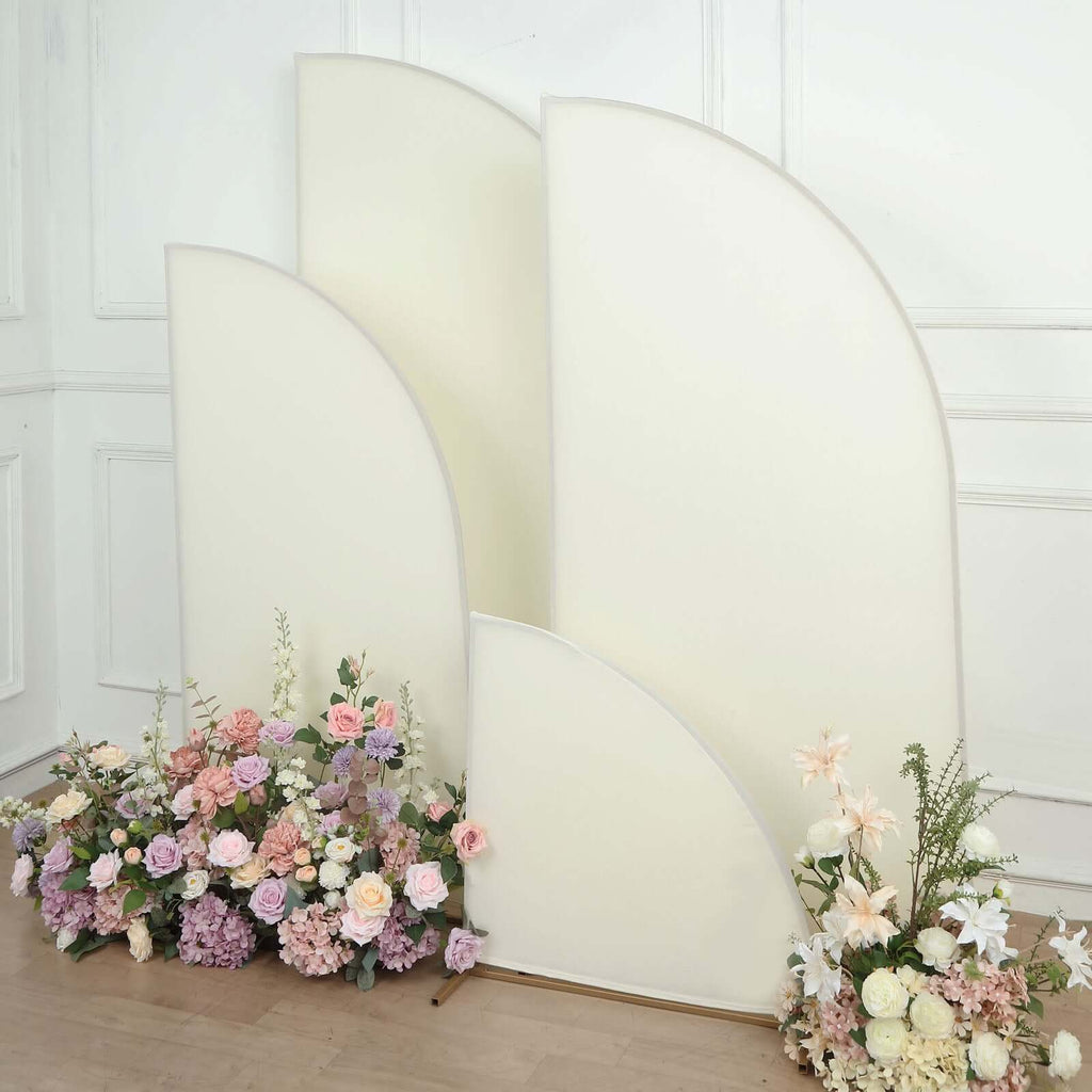 Set of 4 Matte Ivory Spandex Half Moon Chiara Backdrop Stand Covers, Custom Fitted Wedding Arch Covers - 2.5ft,5ft,6ft,7ft - Bell Racket Store