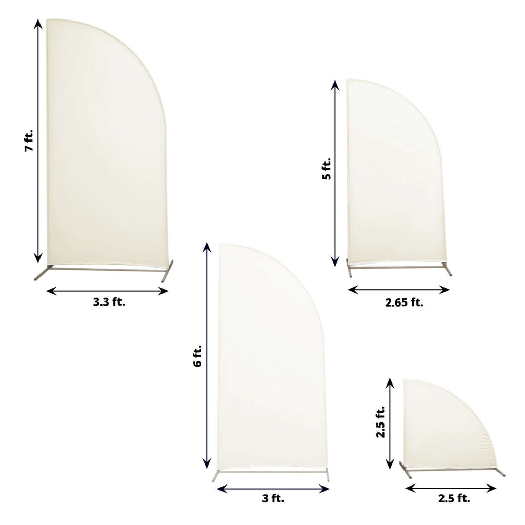 Set of 4 Matte Ivory Spandex Half Moon Chiara Backdrop Stand Covers, Custom Fitted Wedding Arch Covers - 2.5ft,5ft,6ft,7ft - Bell Racket Store