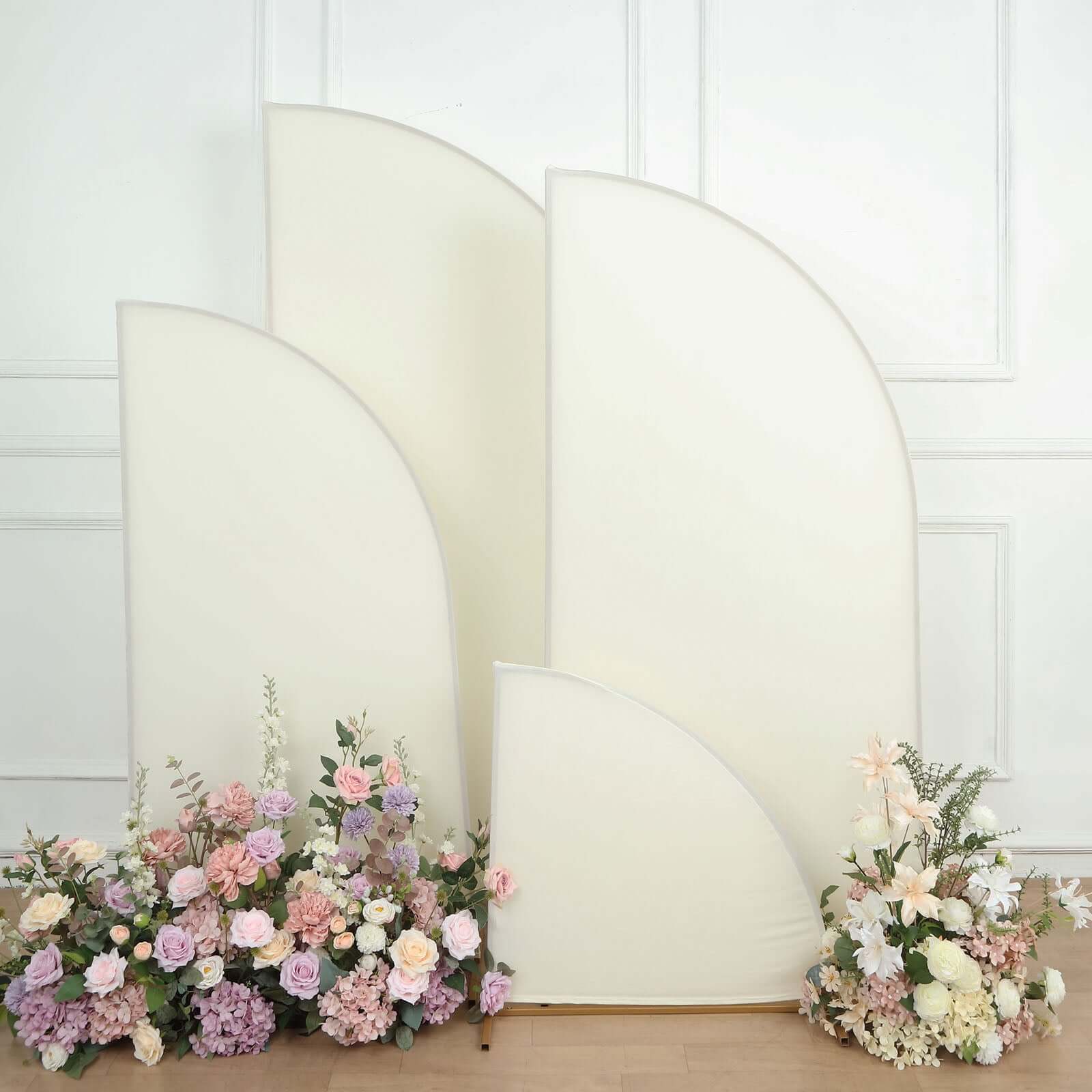 Set of 4 Matte Ivory Spandex Half Moon Chiara Backdrop Stand Covers, Custom Fitted Wedding Arch Covers - 2.5ft,5ft,6ft,7ft - Bell Racket Store