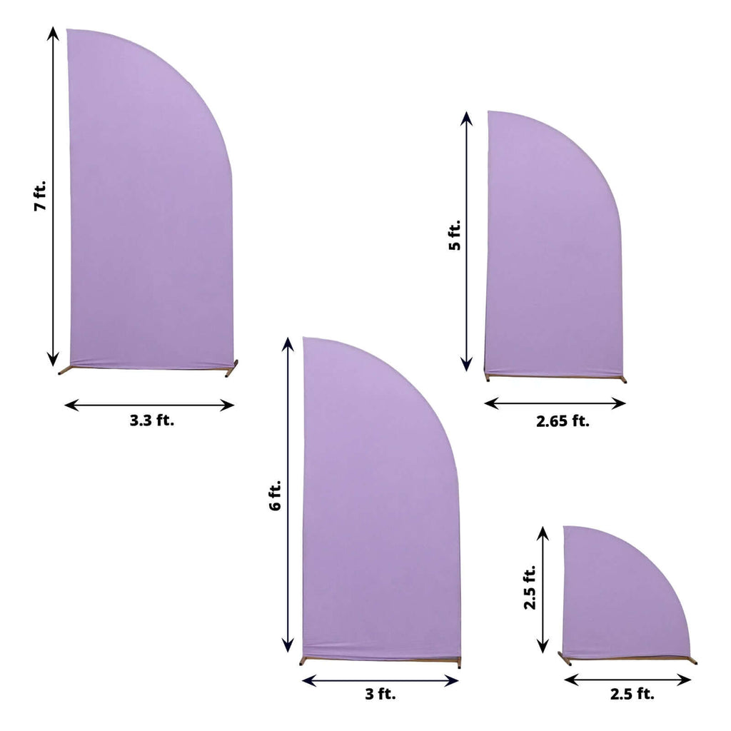 Set of 4 Matte Lavender Lilac Spandex Half Moon Chiara Backdrop Stand Covers, Custom Fitted Wedding Arch Covers - 2.5ft,5ft,6ft,7ft - Bell Racket Store