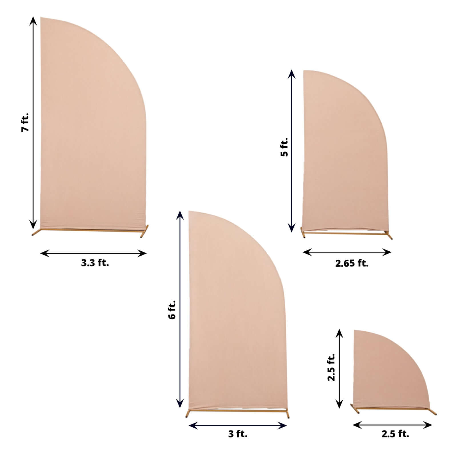 Set of 4 Matte Nude Spandex Half Moon Chiara Backdrop Stand Covers, Custom Fitted Wedding Arch Covers - 2.5ft,5ft,6ft,7ft - Bell Racket Store