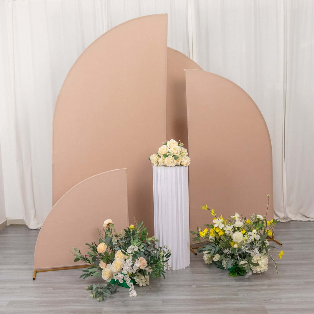 Set of 4 Matte Nude Spandex Half Moon Chiara Backdrop Stand Covers, Custom Fitted Wedding Arch Covers - 2.5ft,5ft,6ft,7ft - Bell Racket Store