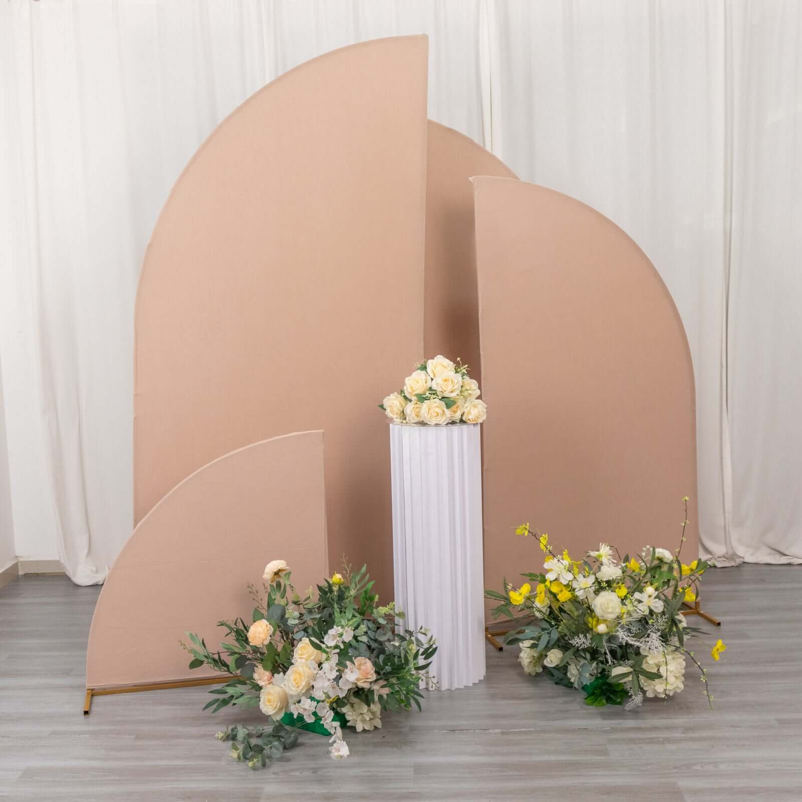 Set of 4 Matte Nude Spandex Half Moon Chiara Backdrop Stand Covers, Custom Fitted Wedding Arch Covers - 2.5ft,5ft,6ft,7ft - Bell Racket Store