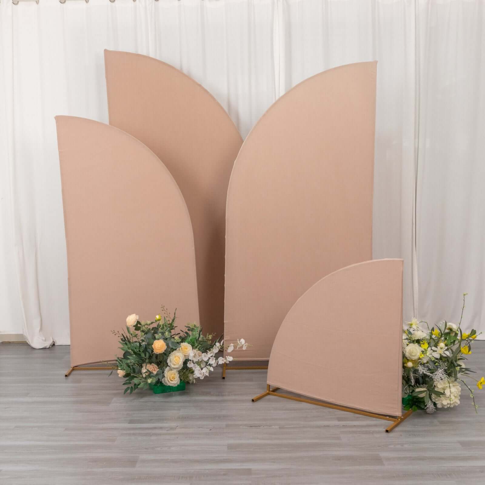 Set of 4 Matte Nude Spandex Half Moon Chiara Backdrop Stand Covers, Custom Fitted Wedding Arch Covers - 2.5ft,5ft,6ft,7ft - Bell Racket Store