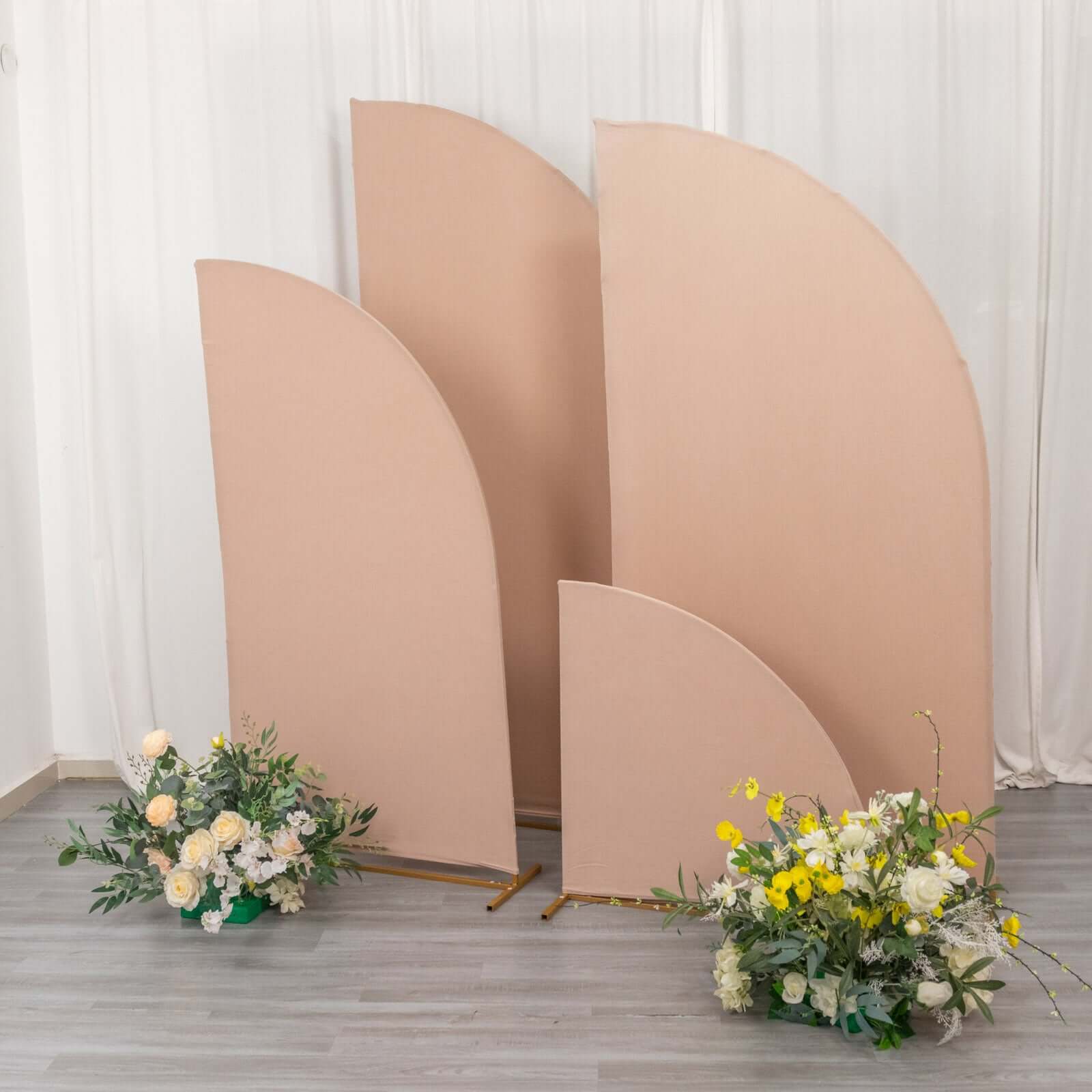 Set of 4 Matte Nude Spandex Half Moon Chiara Backdrop Stand Covers, Custom Fitted Wedding Arch Covers - 2.5ft,5ft,6ft,7ft - Bell Racket Store