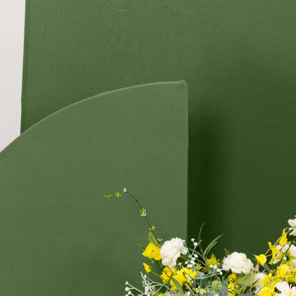 Set of 4 Matte Olive Green Spandex Half Moon Chiara Backdrop Stand Covers, Custom Fitted Wedding Arch Covers - 2.5ft,5ft,6ft,7ft - Bell Racket Store