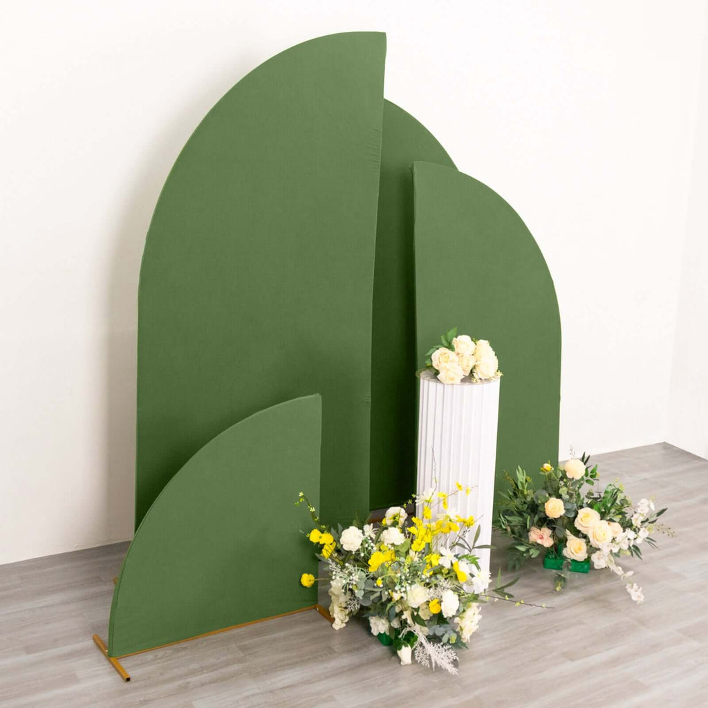Set of 4 Matte Olive Green Spandex Half Moon Chiara Backdrop Stand Covers, Custom Fitted Wedding Arch Covers - 2.5ft,5ft,6ft,7ft - Bell Racket Store