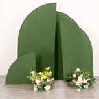 Set of 4 Matte Olive Green Spandex Half Moon Chiara Backdrop Stand Covers, Custom Fitted Wedding Arch Covers - 2.5ft,5ft,6ft,7ft - Bell Racket Store