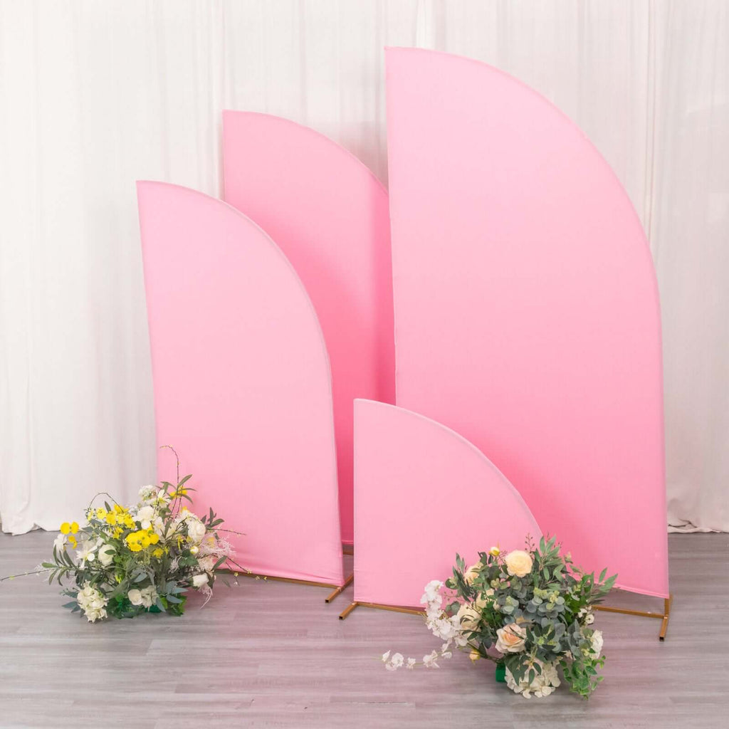 Set of 4 Matte Pink Spandex Half Moon Chiara Backdrop Stand Covers, Custom Fitted Wedding Arch Covers - 2.5ft,5ft,6ft,7ft - Bell Racket Store