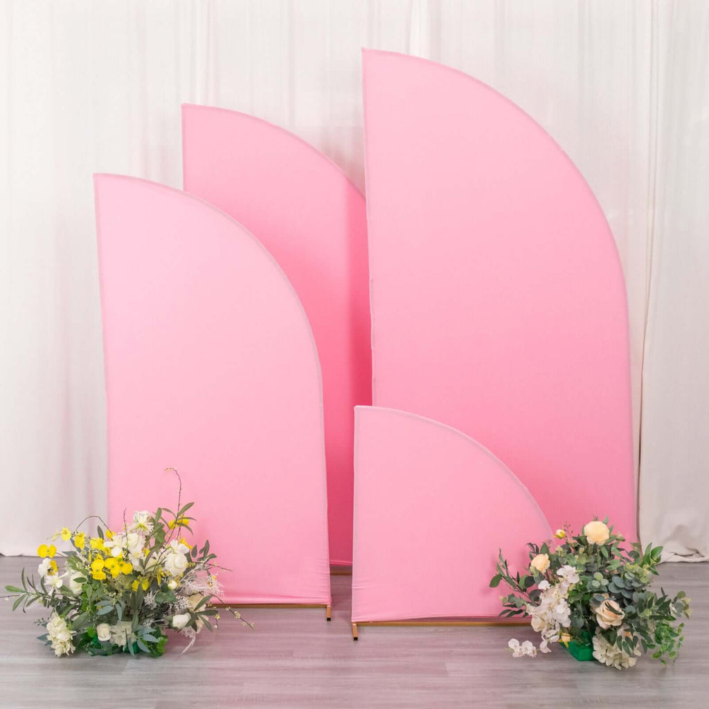 Set of 4 Matte Pink Spandex Half Moon Chiara Backdrop Stand Covers, Custom Fitted Wedding Arch Covers - 2.5ft,5ft,6ft,7ft - Bell Racket Store