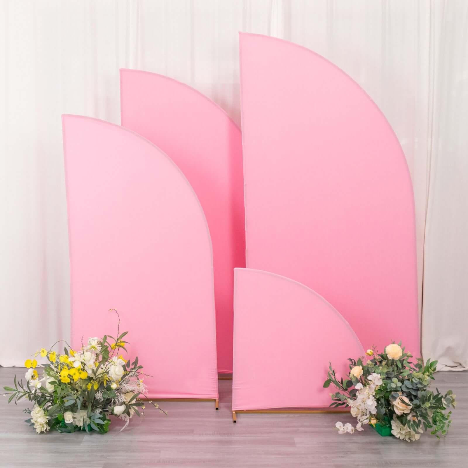 Set of 4 Matte Pink Spandex Half Moon Chiara Backdrop Stand Covers, Custom Fitted Wedding Arch Covers - 2.5ft,5ft,6ft,7ft - Bell Racket Store