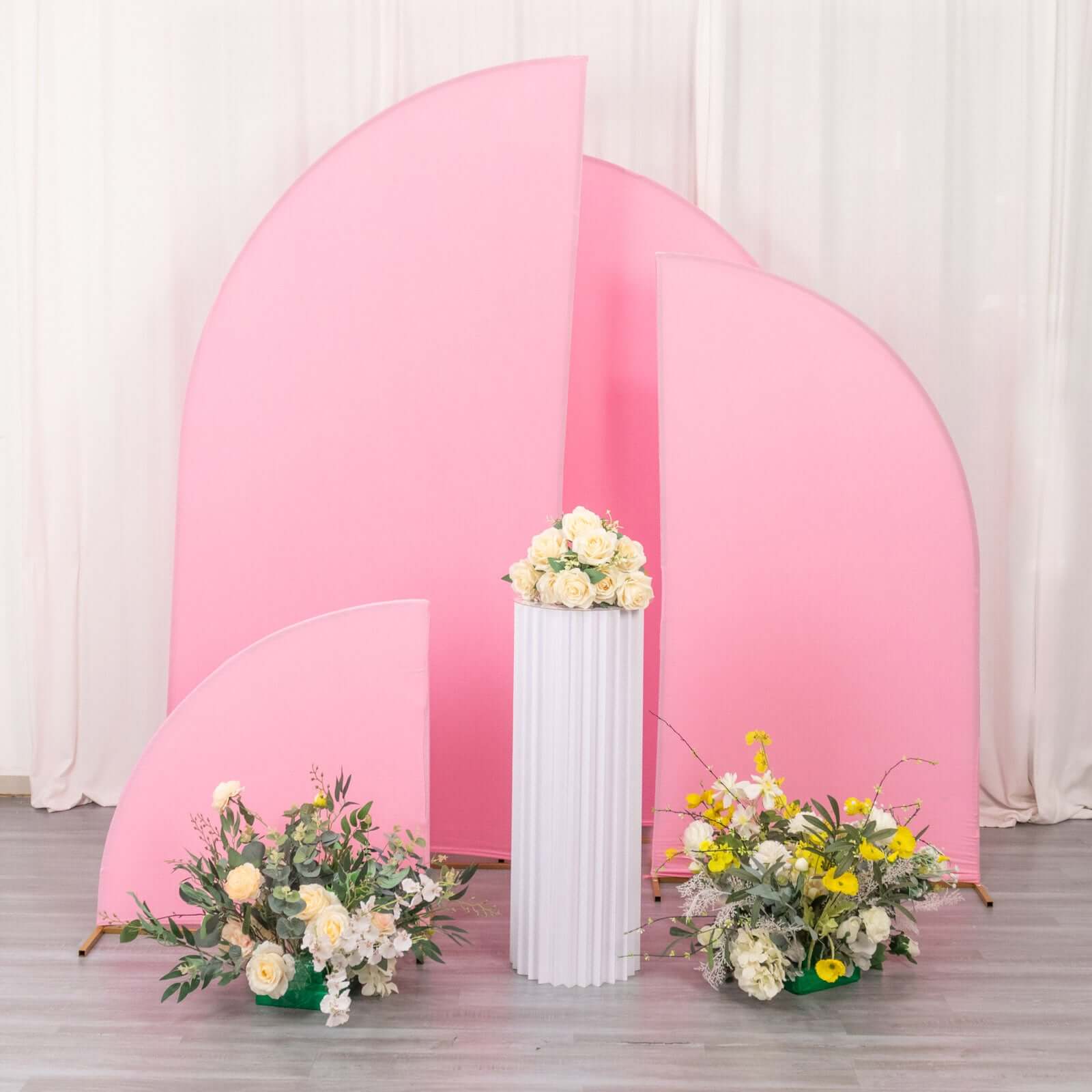 Set of 4 Matte Pink Spandex Half Moon Chiara Backdrop Stand Covers, Custom Fitted Wedding Arch Covers - 2.5ft,5ft,6ft,7ft - Bell Racket Store