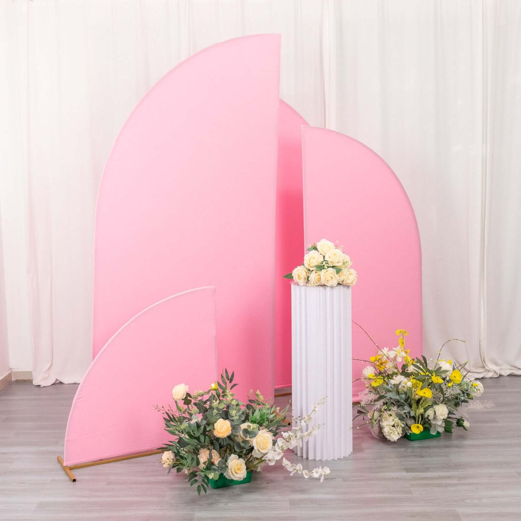 Set of 4 Matte Pink Spandex Half Moon Chiara Backdrop Stand Covers, Custom Fitted Wedding Arch Covers - 2.5ft,5ft,6ft,7ft - Bell Racket Store