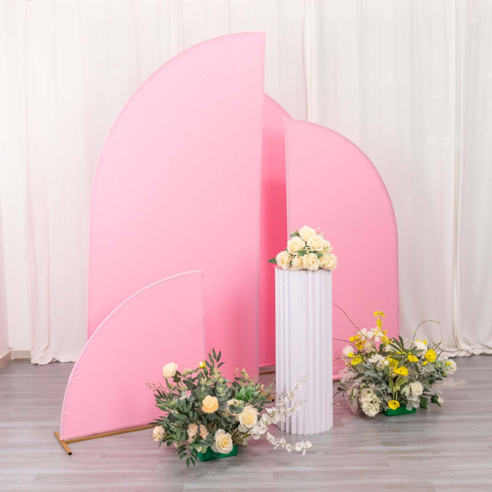 Set of 4 Matte Pink Spandex Half Moon Chiara Backdrop Stand Covers, Custom Fitted Wedding Arch Covers - 2.5ft,5ft,6ft,7ft - Bell Racket Store