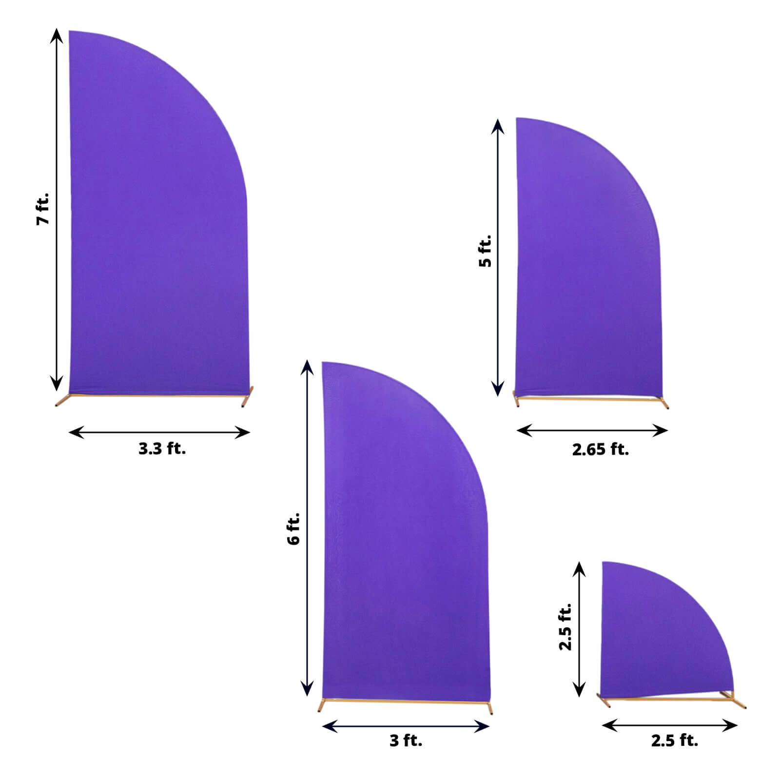 Set of 4 Matte Purple Spandex Half Moon Chiara Backdrop Stand Covers, Custom Fitted Wedding Arch Covers - 2.5ft,5ft,6ft,7ft - Bell Racket Store