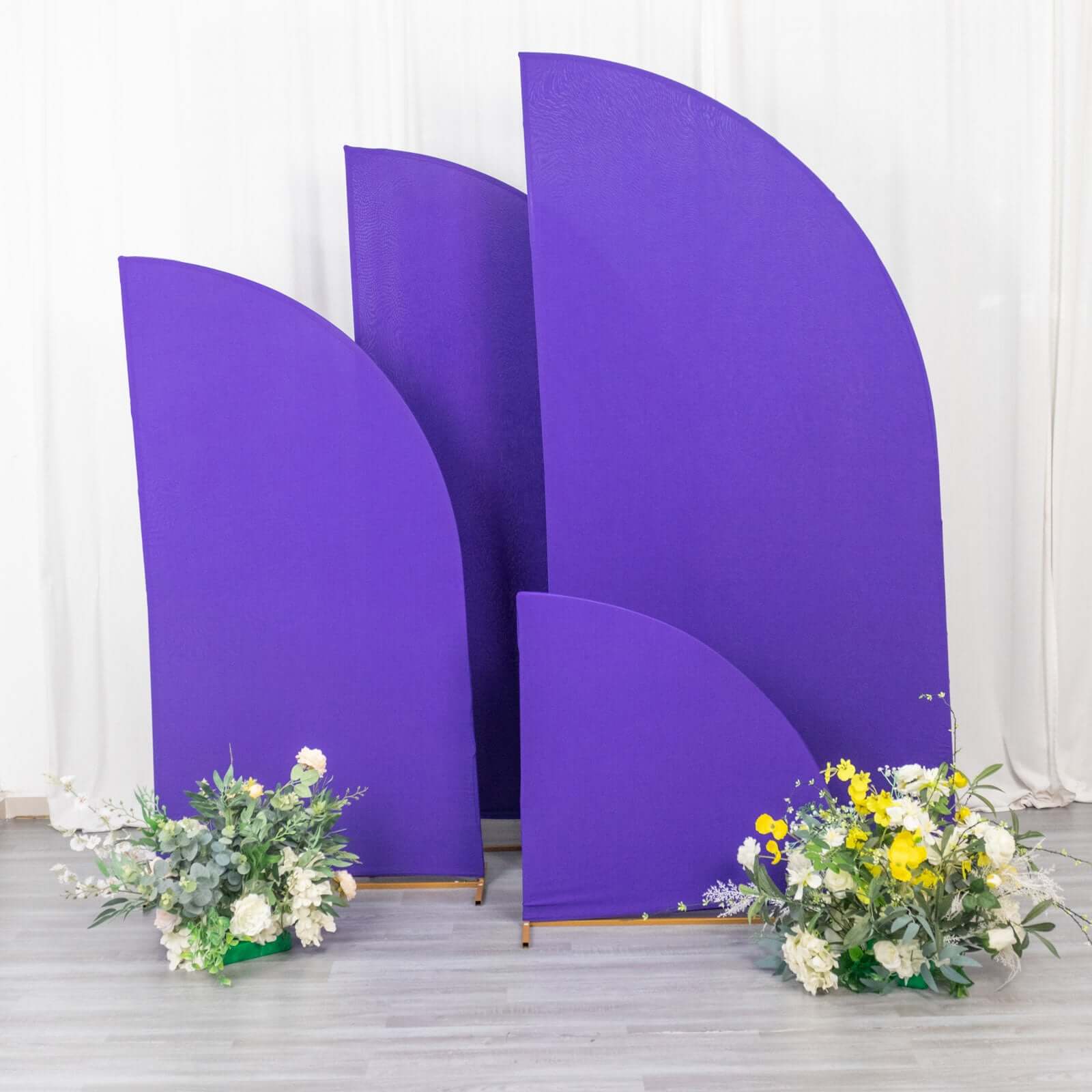 Set of 4 Matte Purple Spandex Half Moon Chiara Backdrop Stand Covers, Custom Fitted Wedding Arch Covers - 2.5ft,5ft,6ft,7ft - Bell Racket Store