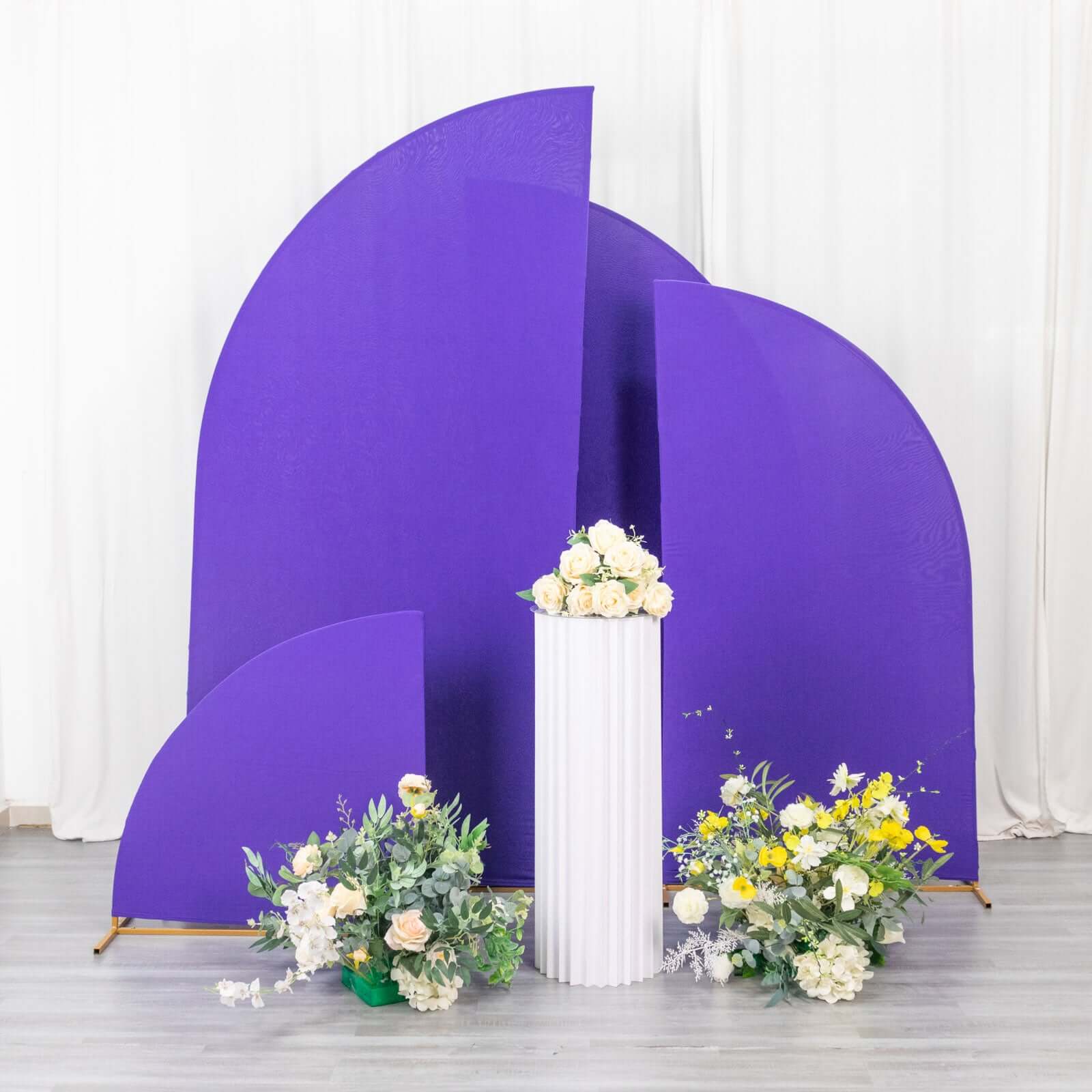 Set of 4 Matte Purple Spandex Half Moon Chiara Backdrop Stand Covers, Custom Fitted Wedding Arch Covers - 2.5ft,5ft,6ft,7ft - Bell Racket Store