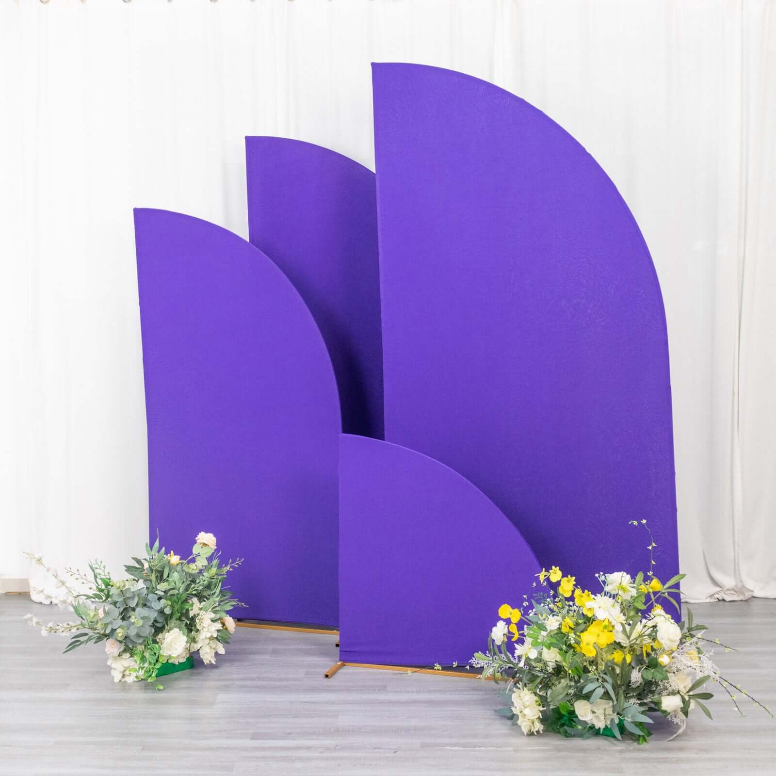 Set of 4 Matte Purple Spandex Half Moon Chiara Backdrop Stand Covers, Custom Fitted Wedding Arch Covers - 2.5ft,5ft,6ft,7ft - Bell Racket Store