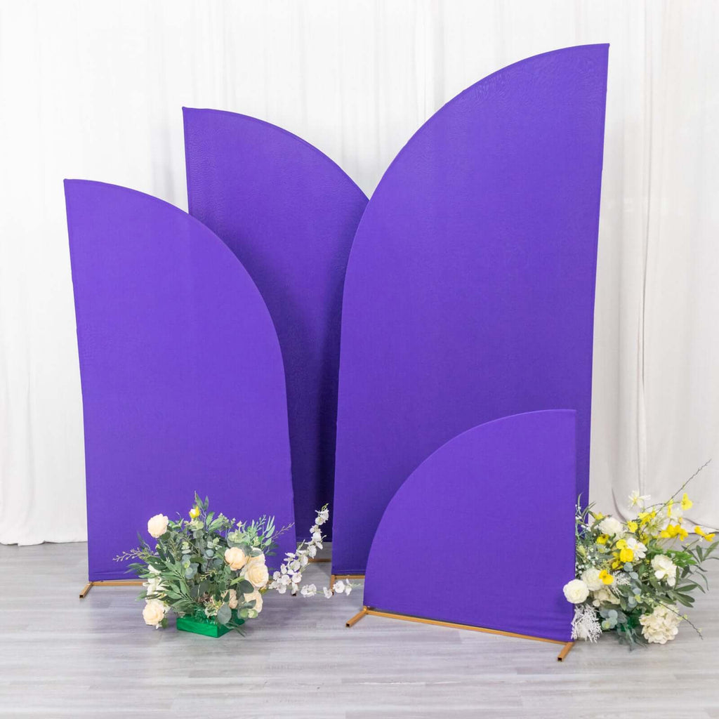 Set of 4 Matte Purple Spandex Half Moon Chiara Backdrop Stand Covers, Custom Fitted Wedding Arch Covers - 2.5ft,5ft,6ft,7ft - Bell Racket Store