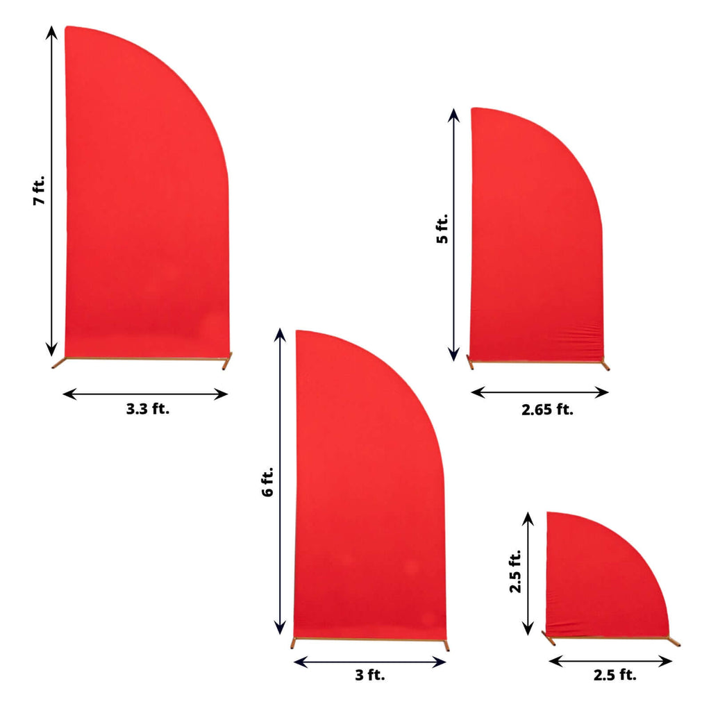 Set of 4 Matte Red Spandex Half Moon Chiara Backdrop Stand Covers, Custom Fitted Wedding Arch Covers - 2.5ft,5ft,6ft,7ft - Bell Racket Store