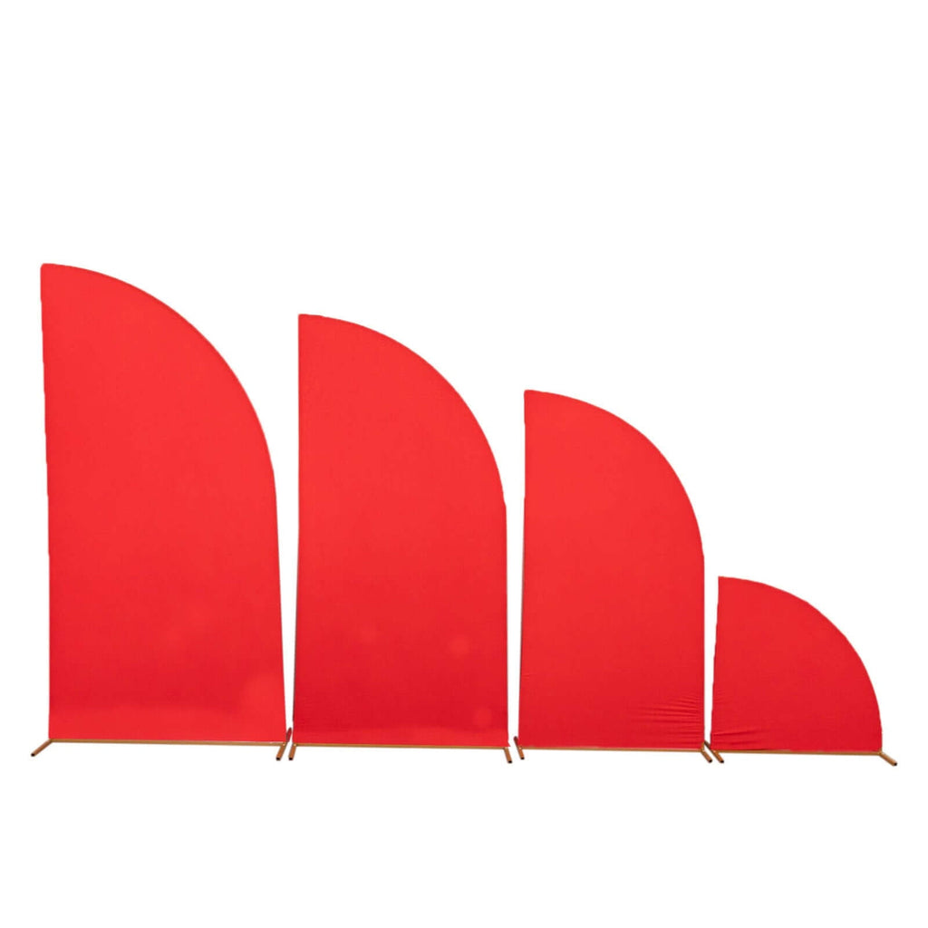 Set of 4 Matte Red Spandex Half Moon Chiara Backdrop Stand Covers, Custom Fitted Wedding Arch Covers - 2.5ft,5ft,6ft,7ft - Bell Racket Store