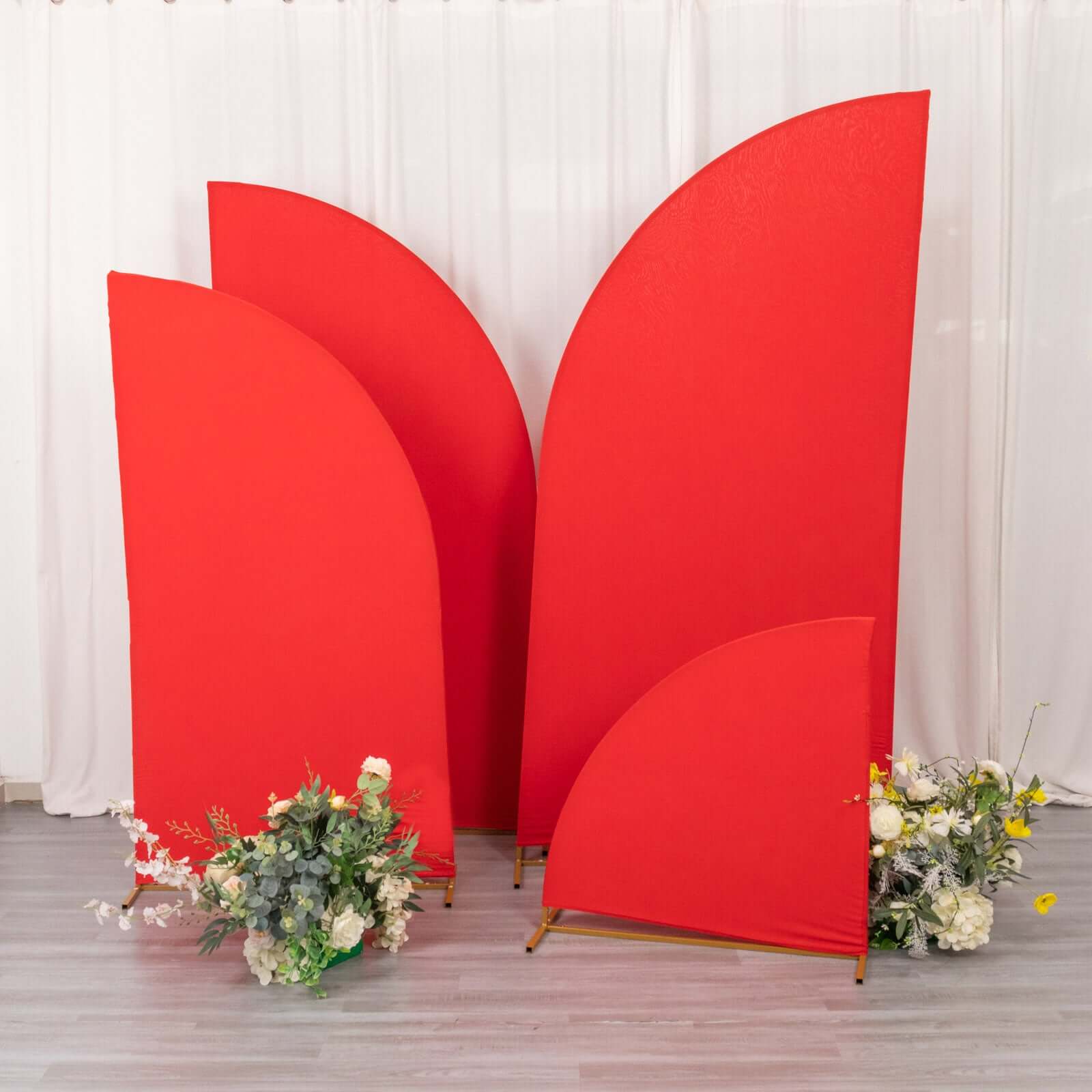 Set of 4 Matte Red Spandex Half Moon Chiara Backdrop Stand Covers, Custom Fitted Wedding Arch Covers - 2.5ft,5ft,6ft,7ft - Bell Racket Store
