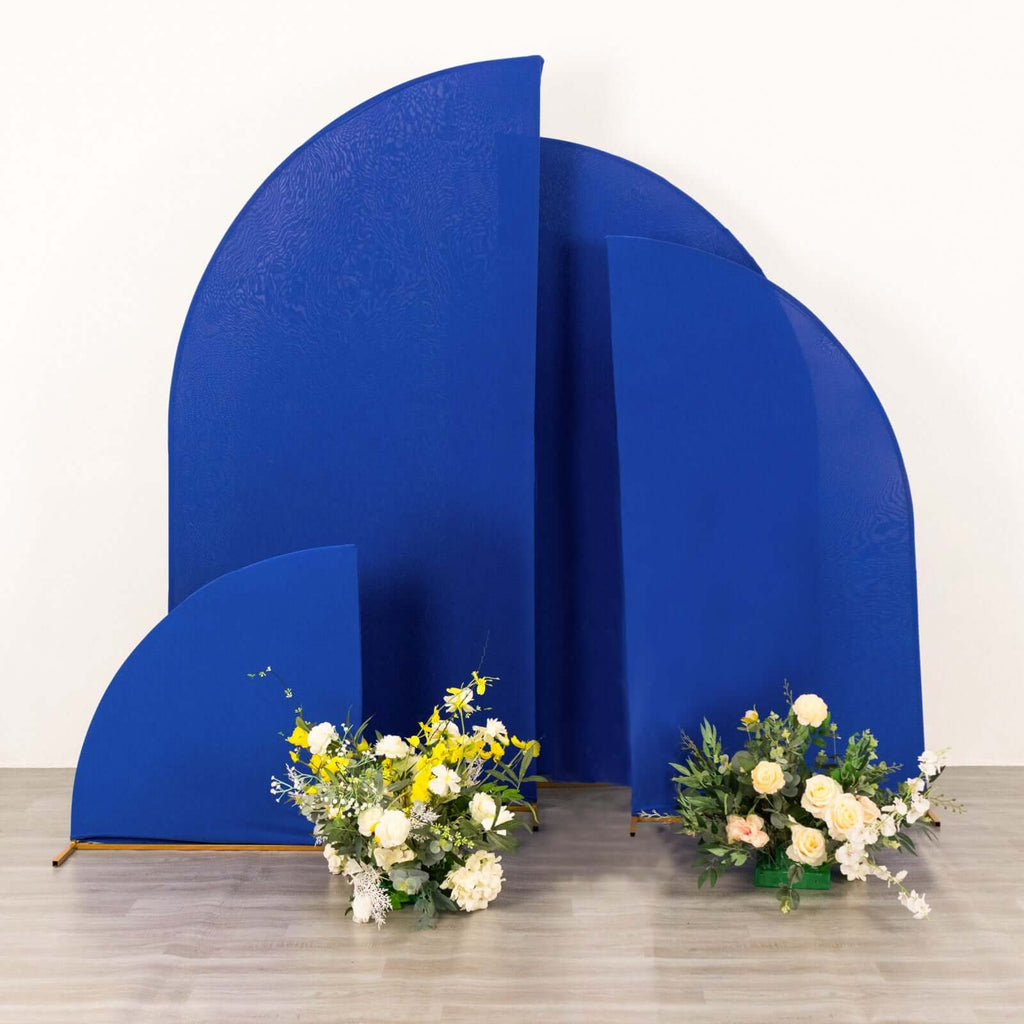 Set of 4 Matte Royal Blue Spandex Half Moon Chiara Backdrop Stand Covers, Custom Fitted Wedding Arch Covers - 2.5ft,5ft,6ft,7ft - Bell Racket Store
