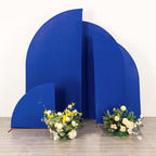 Set of 4 Matte Royal Blue Spandex Half Moon Chiara Backdrop Stand Covers, Custom Fitted Wedding Arch Covers - 2.5ft,5ft,6ft,7ft - Bell Racket Store