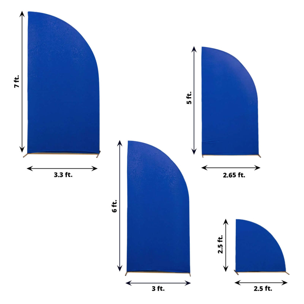 Set of 4 Matte Royal Blue Spandex Half Moon Chiara Backdrop Stand Covers, Custom Fitted Wedding Arch Covers - 2.5ft,5ft,6ft,7ft - Bell Racket Store
