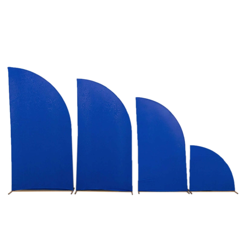 Set of 4 Matte Royal Blue Spandex Half Moon Chiara Backdrop Stand Covers, Custom Fitted Wedding Arch Covers - 2.5ft,5ft,6ft,7ft - Bell Racket Store